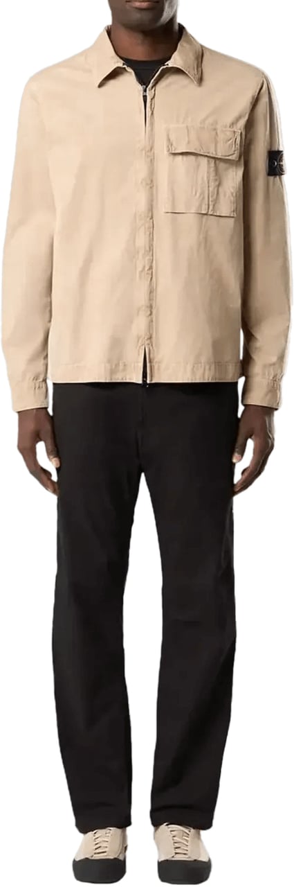 Stone Island OVERHEMDEN VAN GEBORSTELD ORGANISCH KATOENEN CANVAS MET EEN OUD EFFECT, IN DE KLEUR WOESTIJNZAND Beige