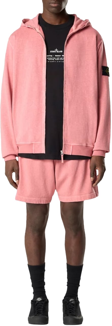 Stone Island OLD' EFFECT MALFILÉ FLEECE HOODIE SWEATER OLEANDER Roze