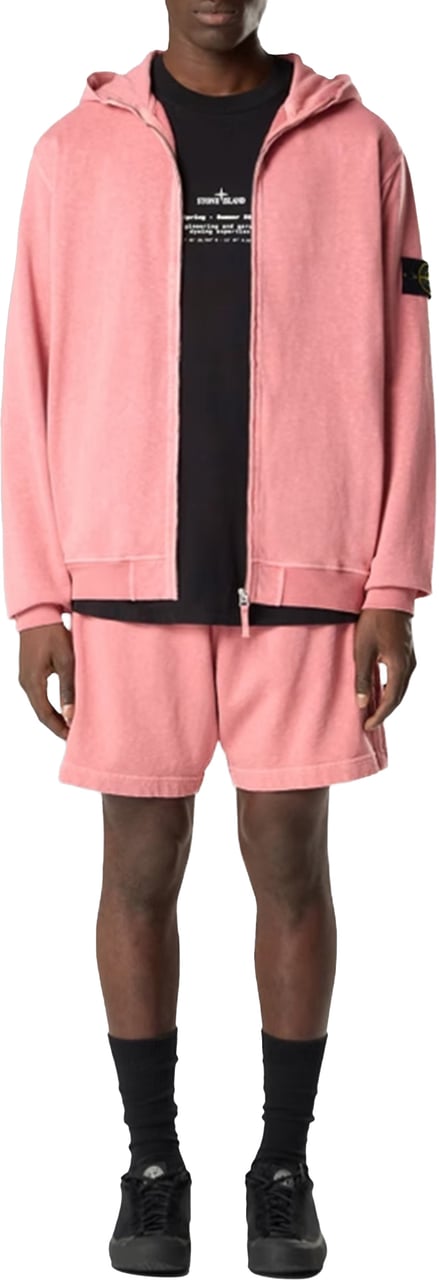 Stone Island OLD' EFFECT MALFILÉ FLEECE HOODIE TRUI OLEANDER Roze