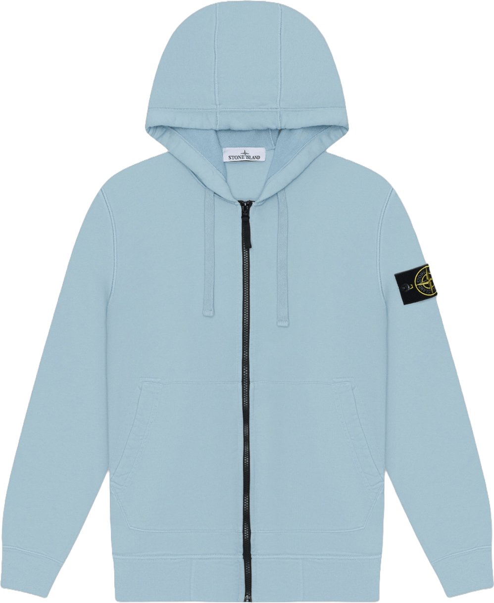 Stone Island Hoodie van biologisch katoen fleece in poederblauw. Lichtblauw