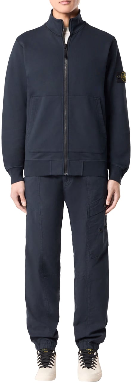 Stone Island ORGANIC COTTON FLEECE ZIP UP CARDIGAN NAVY BLUE Blauw