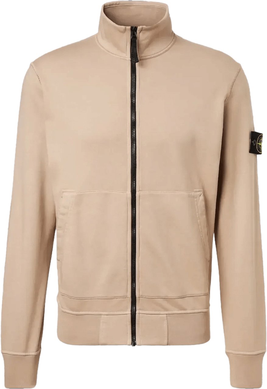 Stone Island Trui met ritssluiting van biologisch katoenfleece in de kleur Desert Sand. Beige