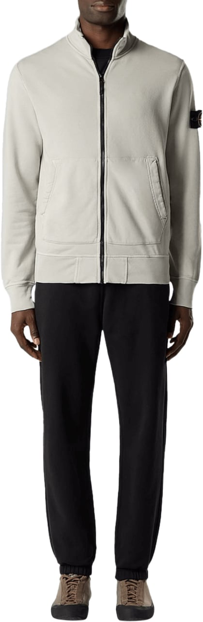 Stone Island ORGANIC COTTON FLEECE ZIP UP SWEATER PEARL GREY Grijs