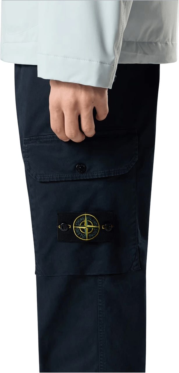 Stone Island ORGANIC KATOENEN STRETCH BROEK VAN GEBROKEN TWILL MARINEBLAUW Navy