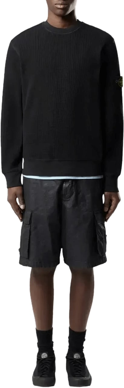 Stone Island SWEATSHIRT VAN BIOLOGISCH KATOENEN WAFFELFLEECE, ZWART Zwart