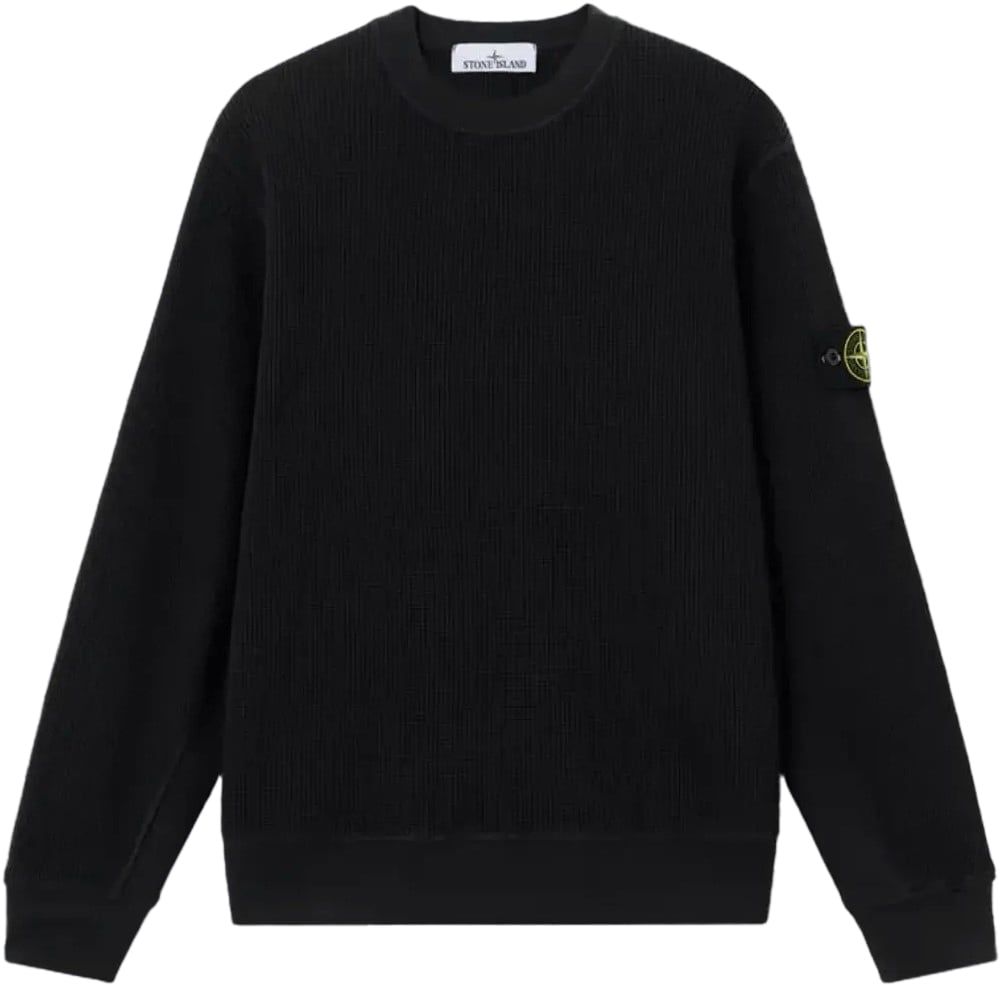 Stone Island SWEATSHIRT VAN BIOLOGISCH KATOENEN WAFFELFLEECE, ZWART Zwart