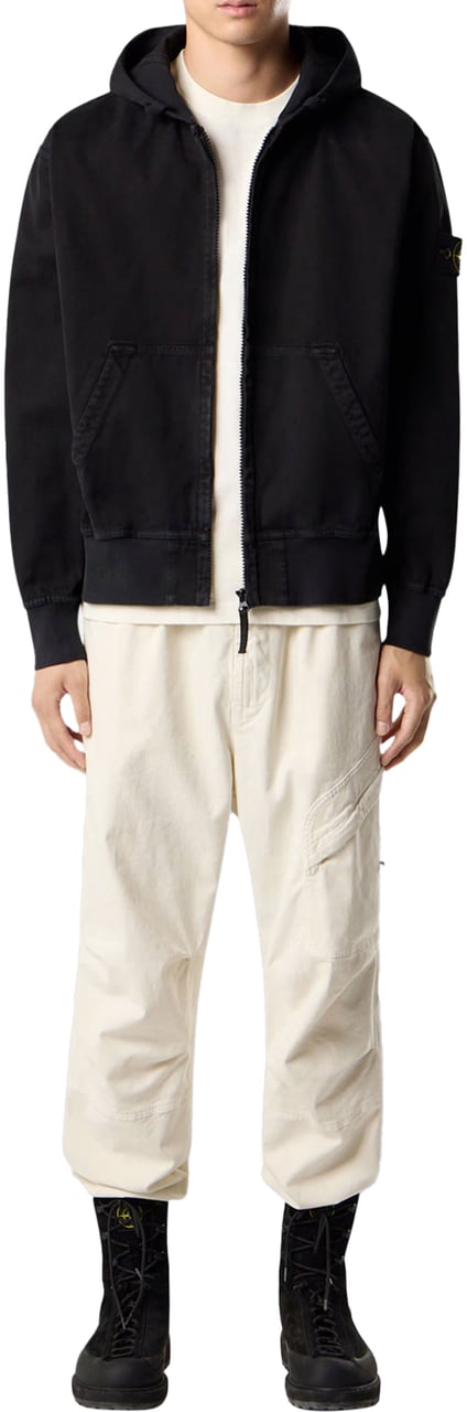 Stone Island ORGANIC PANAMA COTTON HOODIE SWEATER BLACK Zwart