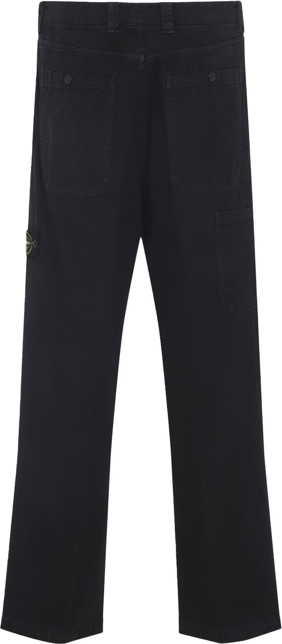 Stone Island ORGANIC PANAMA COTTON TROUSERS BLACK Zwart