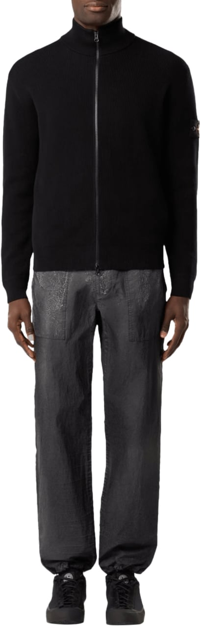 Stone Island RIBBED SOFT ORGANIC COTTON CARDIGAN BLACK Zwart