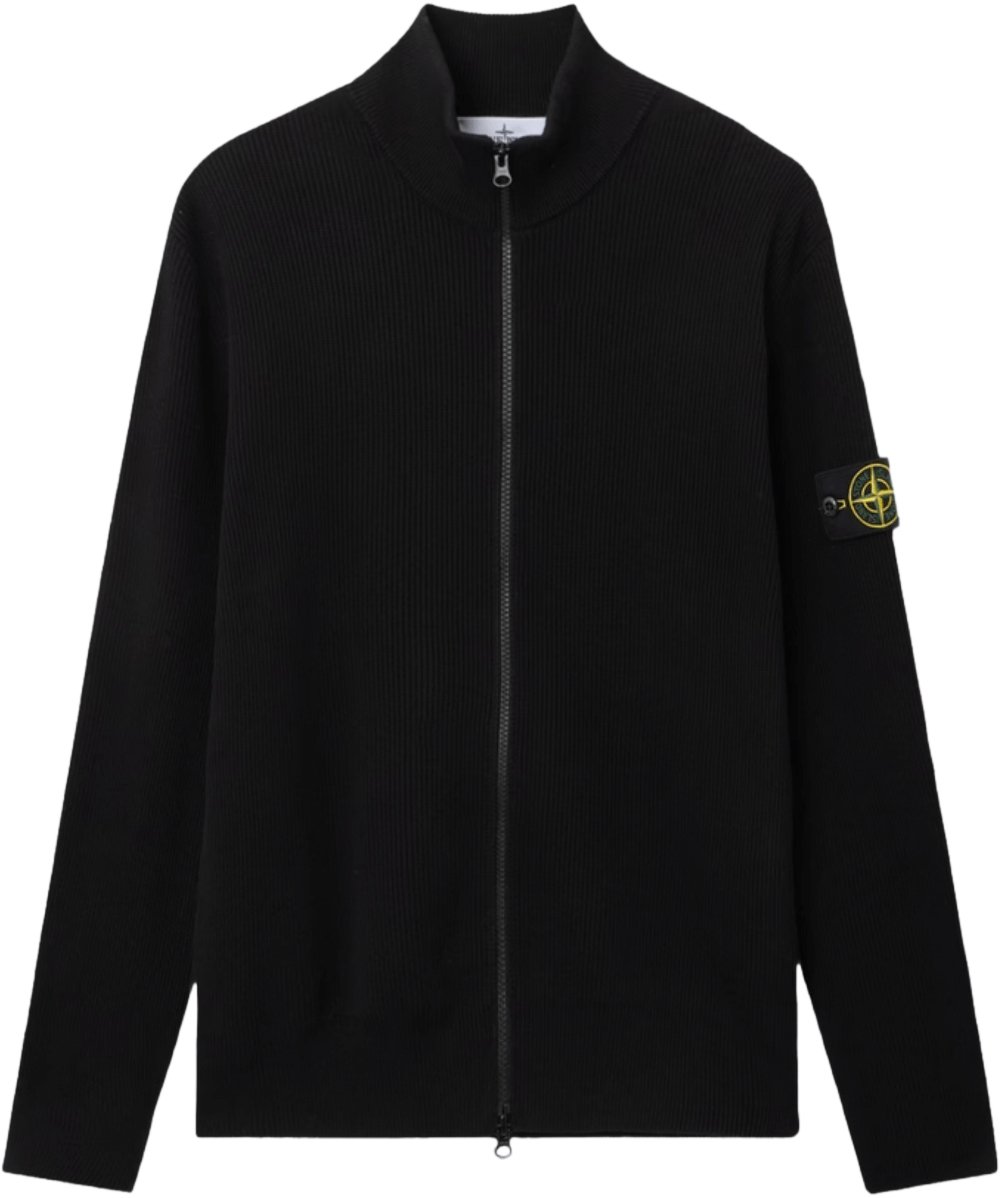 Stone Island RIBBED SOFT ORGANIC COTTON CARDIGAN BLACK Zwart