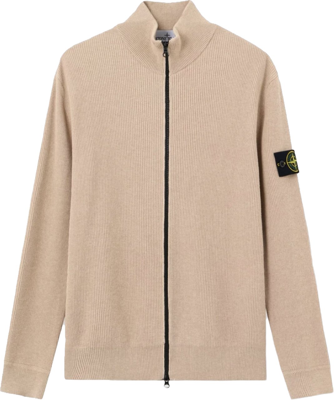 Stone Island Geribbeld, zacht biologisch katoenen vest in de kleur woestijnzand. Beige