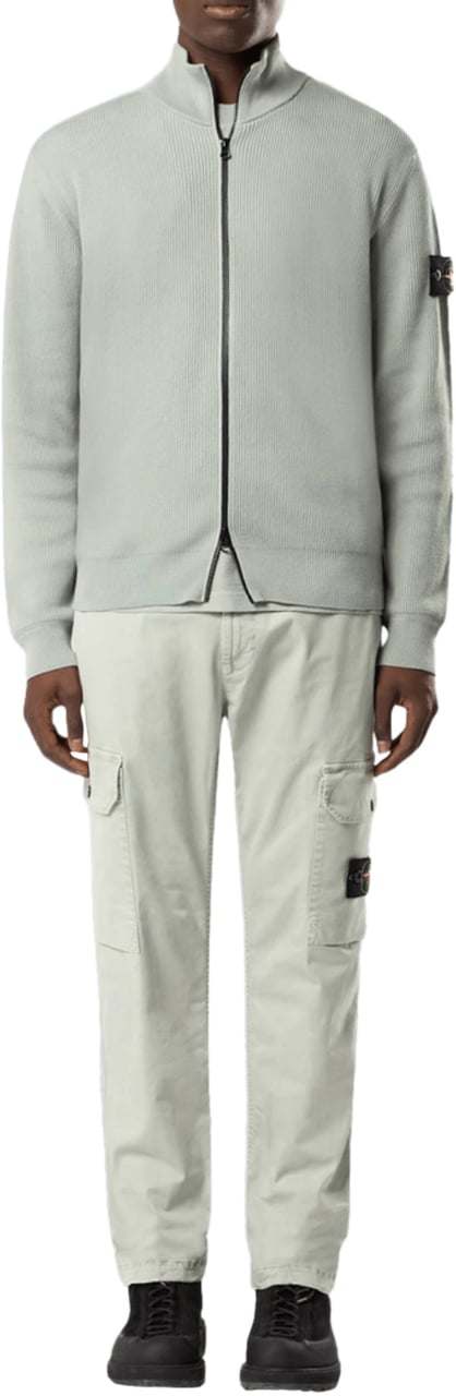 Stone Island RIBBED SOFT ORGANIC COTTON CARDIGAN GREEN Groen