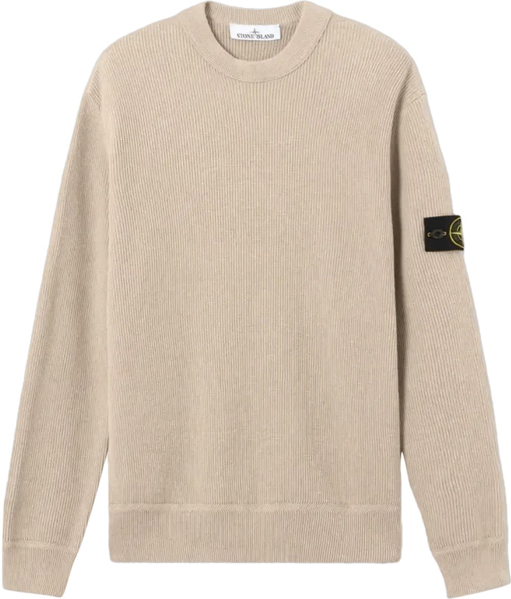 Stone Island Geribbelde, zachte, biologische katoenen trui met ronde hals in de kleur Desert Sand. Beige