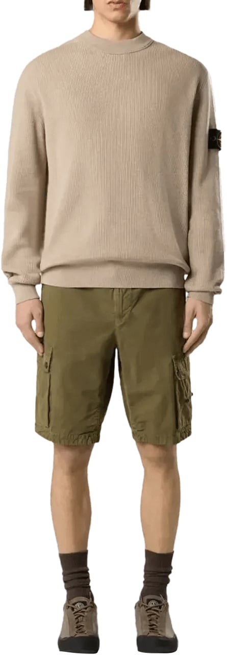 Stone Island Geribbelde, zachte, biologische katoenen trui met ronde hals in de kleur Desert Sand. Beige