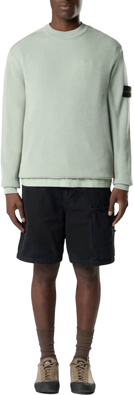 Stone Island Geribbelde, zachte biologische katoenen trui met ronde hals in saliegroen Lime