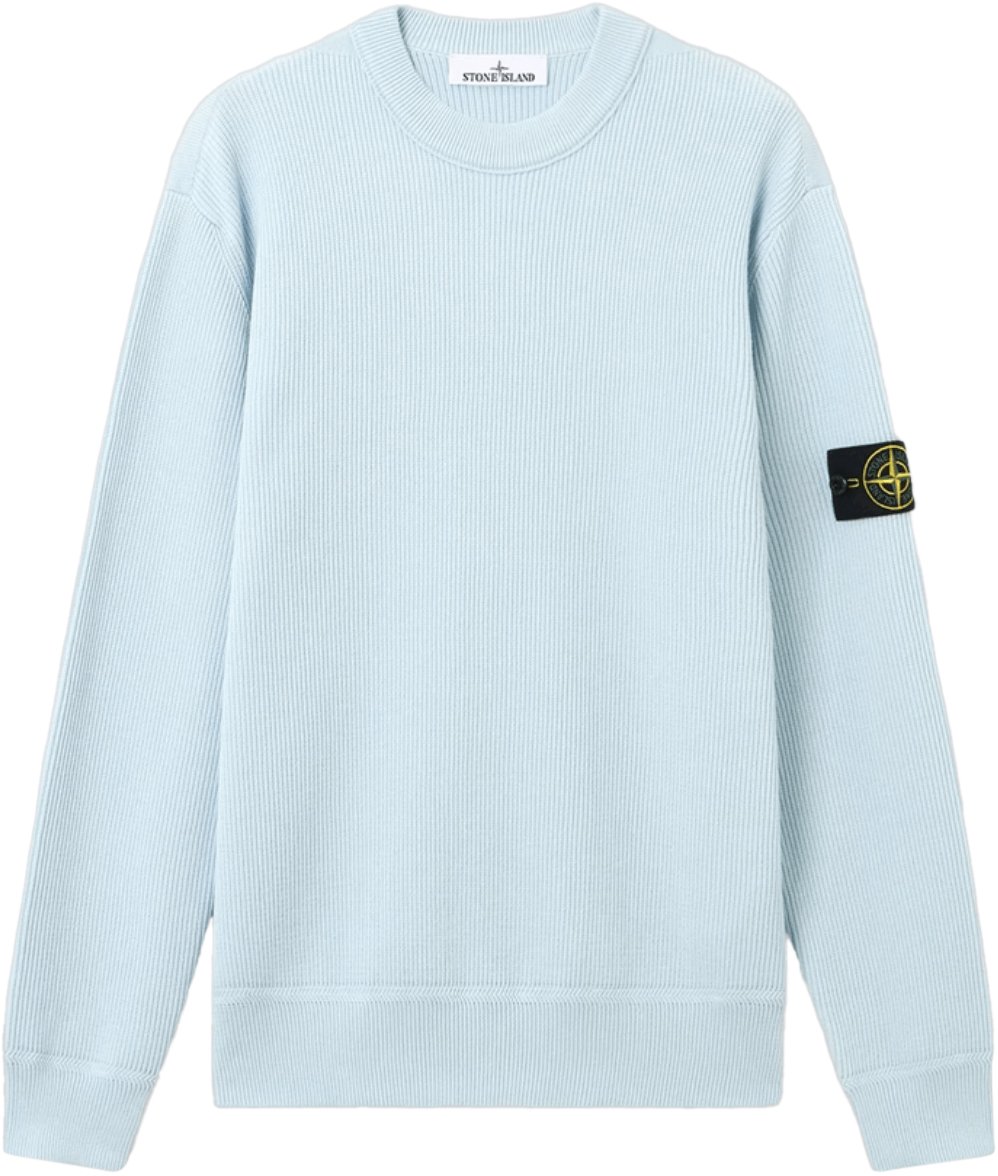 Stone Island RIBBED SOFT ORGANIC COTTON CREW NECK SKY BLUE Blauw