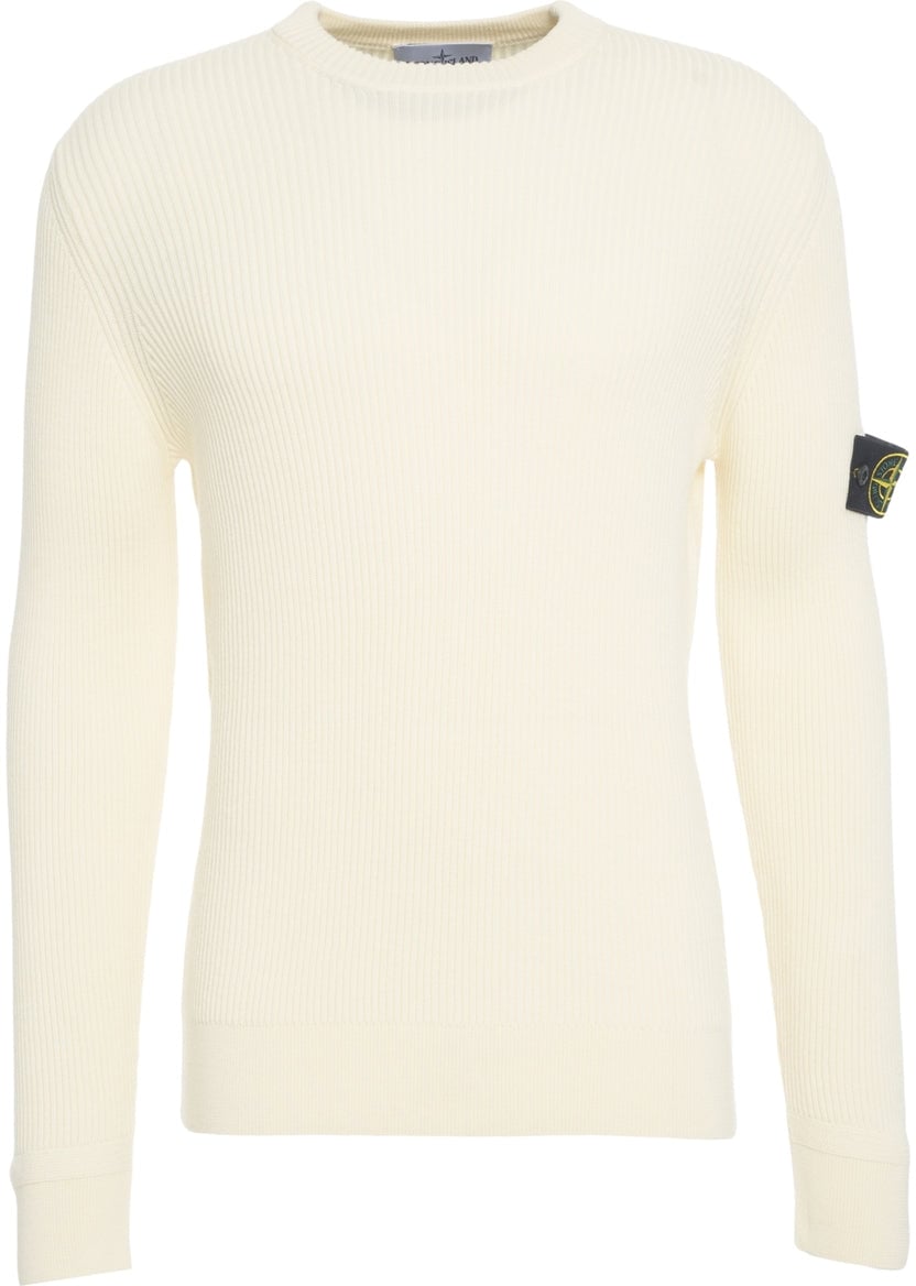 Stone Island Ribbed sweater with logo Wit