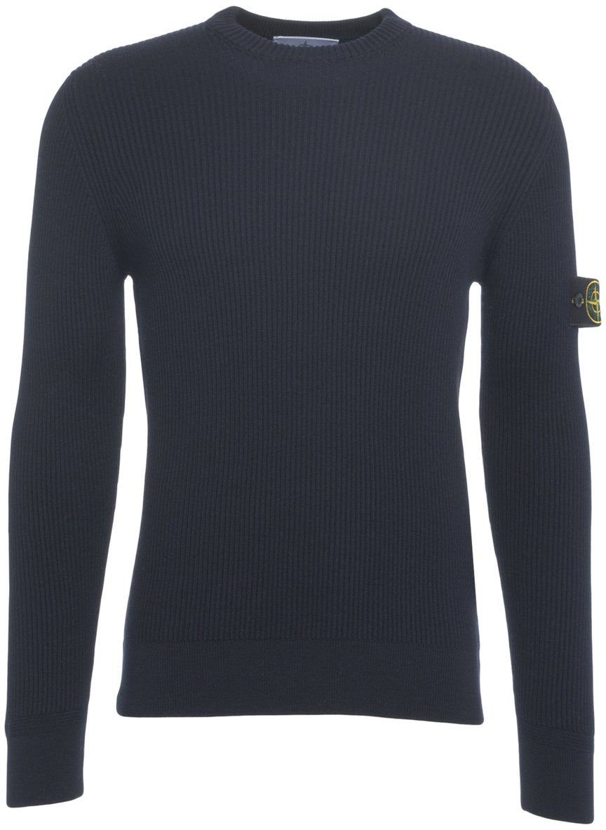 Stone Island Maglione a coste con logo Blauw