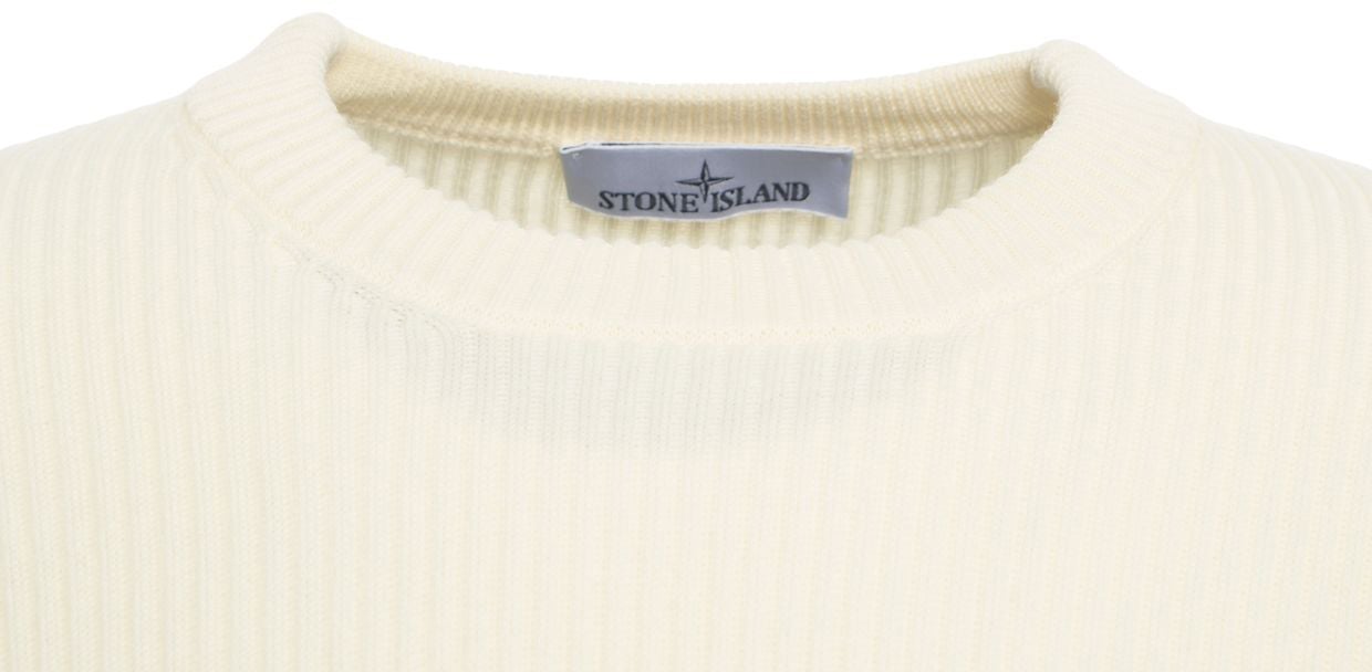 Stone Island Maglione a coste con logo Wit