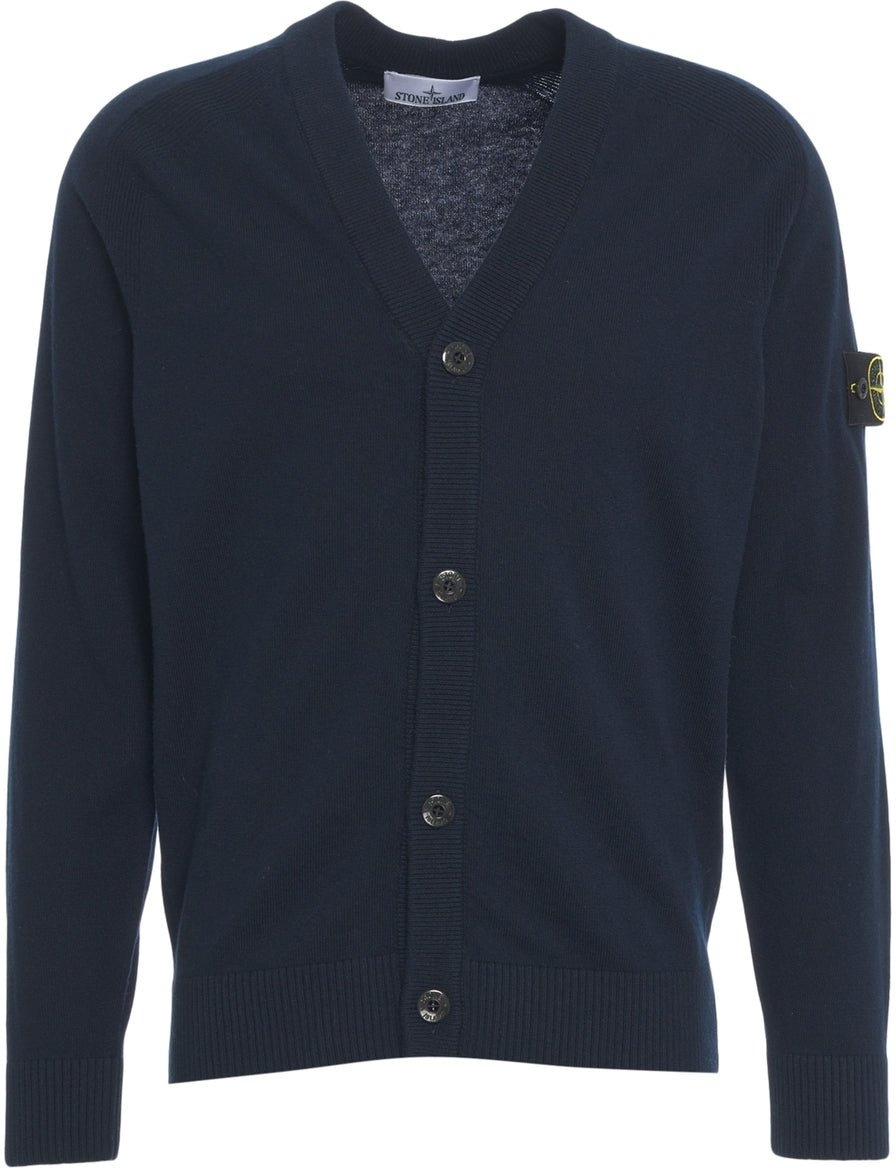 Stone Island Cardigan with logo patch Blauw