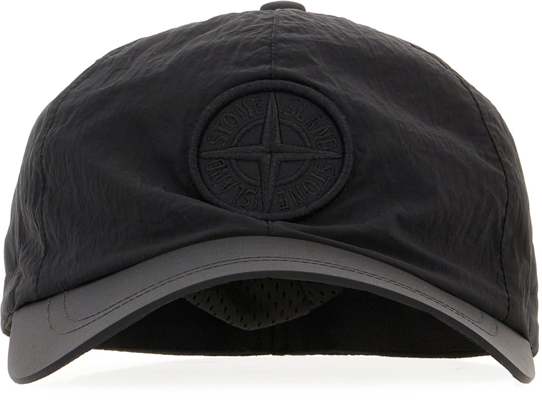 Stone Island Black nylon baseball cap Zwart