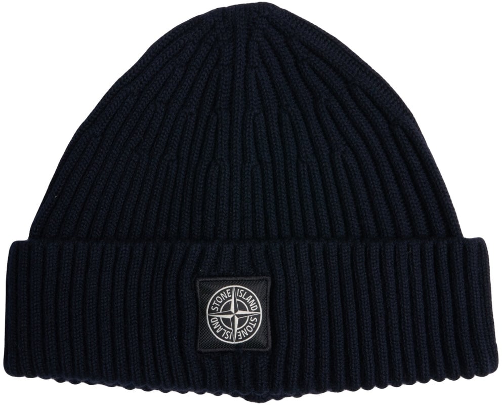 Stone Island Knit beanie with logopatch Blauw
