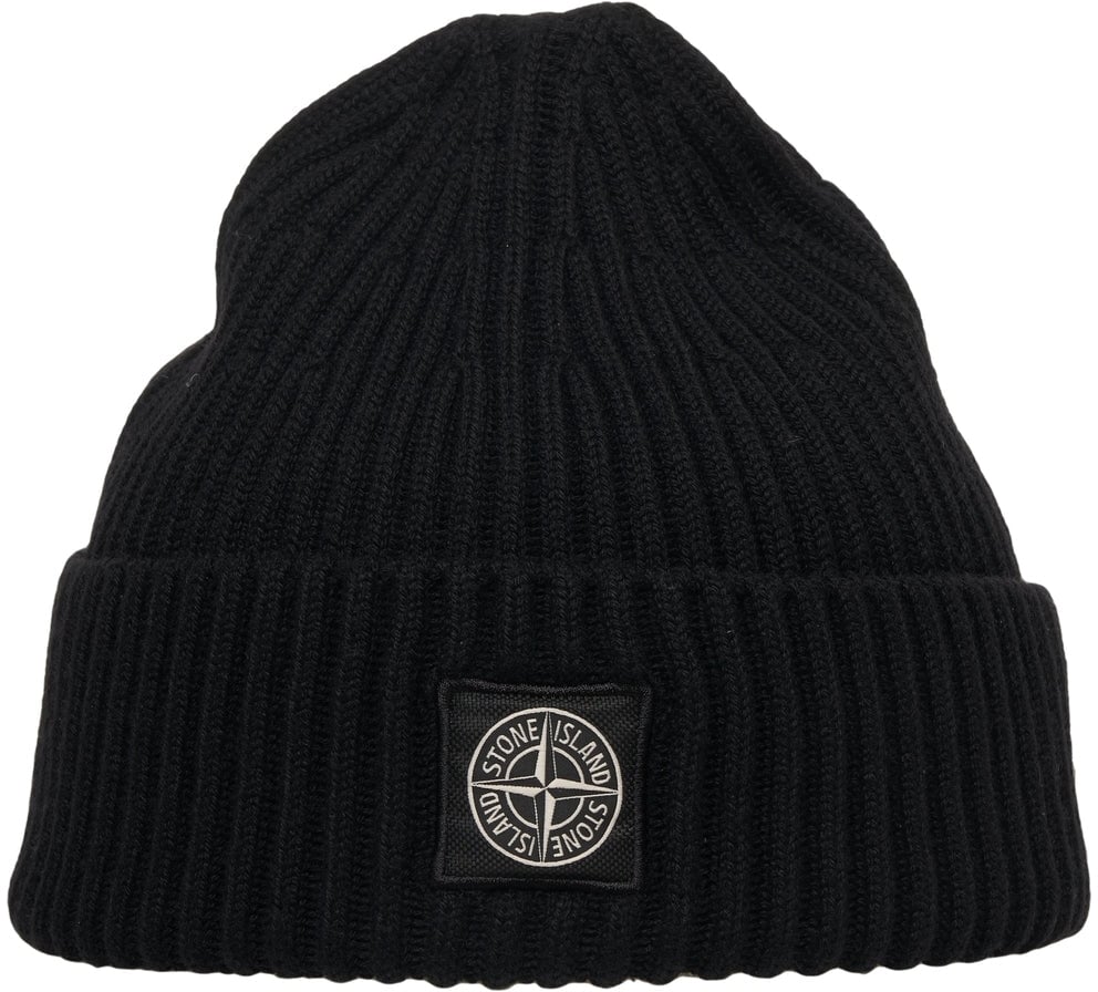 Stone Island Knit beanie with logopatch Zwart