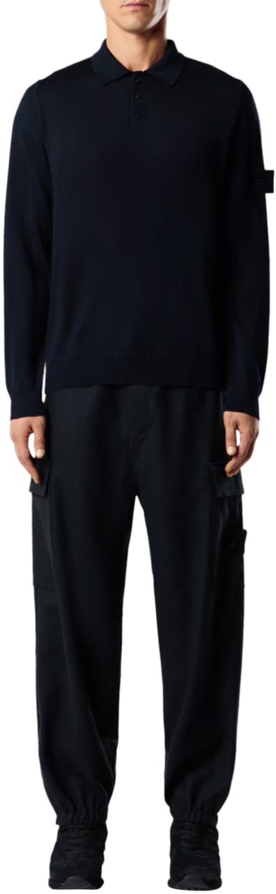 Stone Island S.I. GHOST LIGHT PURE RWS WOOL POLO SHIRT NAVY BLUE Blauw