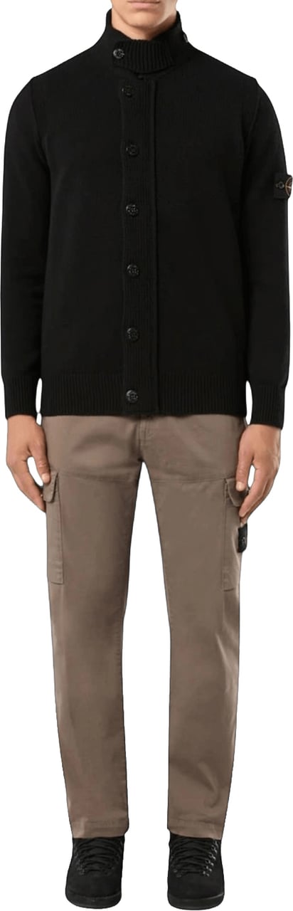 Stone Island LAMBSWOOL BUTTON-UP CARDIGAN Zwart