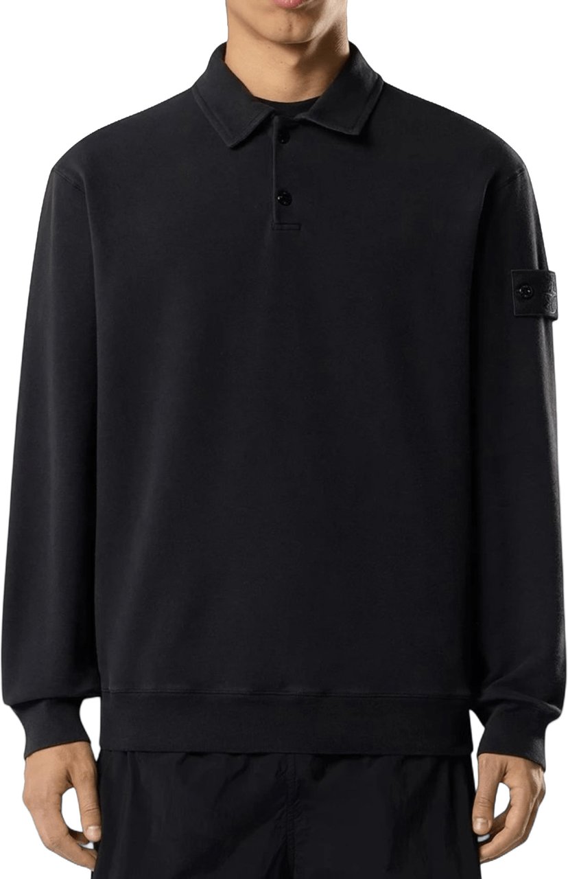 Stone Island ORGANIC COTTON STRETCH FLEECE GHOST POLO SWEATER Zwart