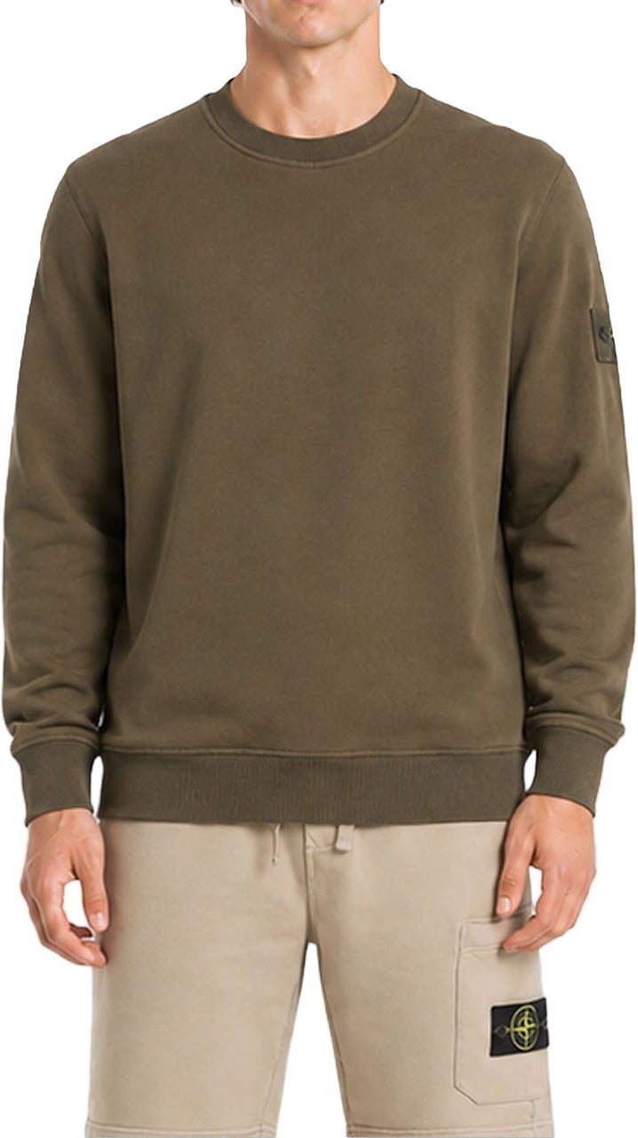 Stone Island ORGANIC COTTON STRETCH FLEECE GHOST SWEATER Donkergroen