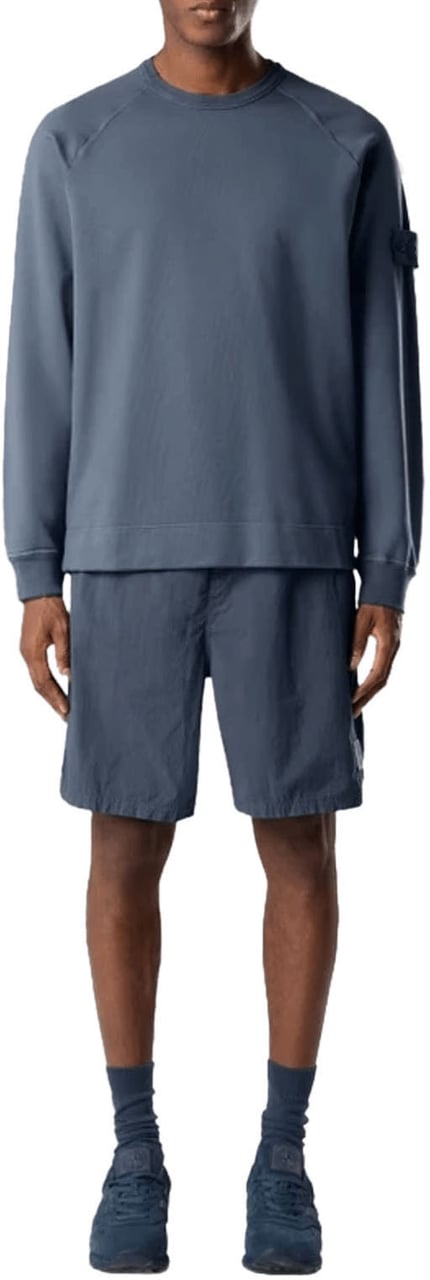 Stone Island Stretch katoenen fleece sweater in leigrijsblauw Blauw