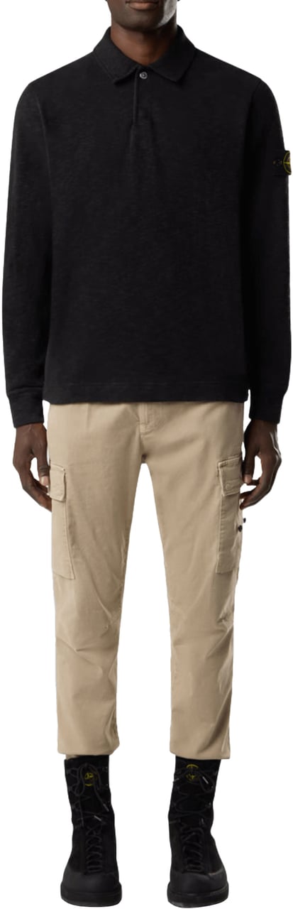 Stone Island VANISÉ BRUSHED HEAVY COTTON JERSEY LS POLO BLACK Zwart