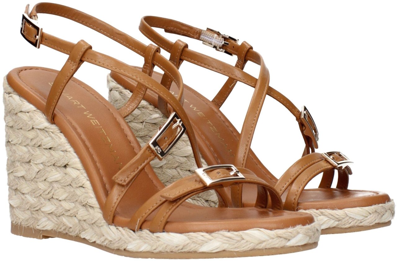 Stuart Weitzman Brown Leather Wedge Sandals Bruin