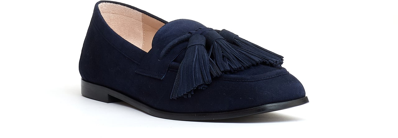 Stuart Weitzman Mocassino Camoscio Blu Con Fiocchetto Blauw