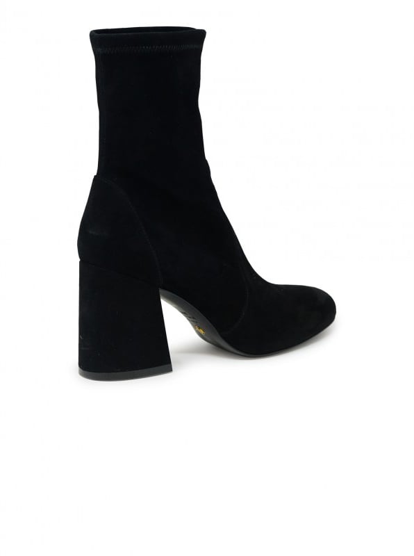 Stuart Weitzman STUART WEITZMAN SF414 BLACK SUEDE FLAREBLOCK 85 STRETCH BOOTIE Zwart