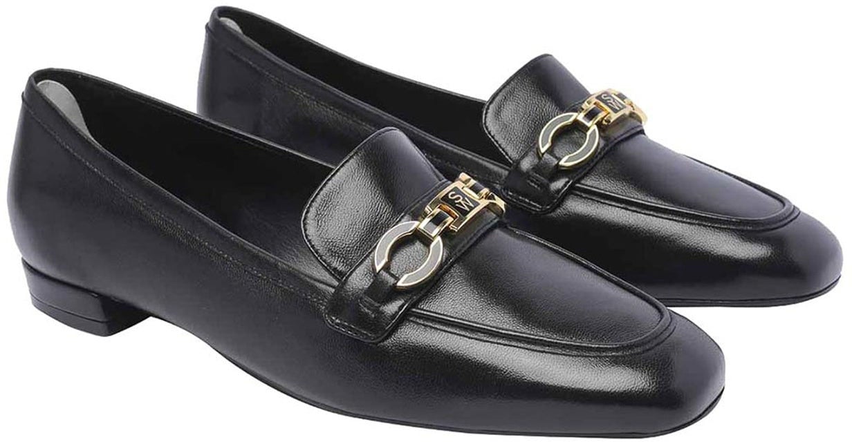 Stuart Weitzman Stuart Weitzman Signature Square Leather Loafers Zwart