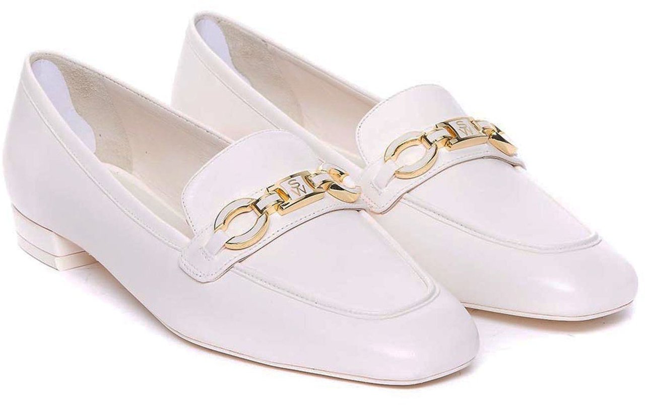 Stuart Weitzman Stuart Weitzman Signature Square Leather Loafers Wit