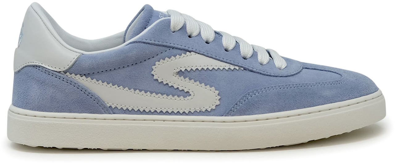 Stuart Weitzman STUART WEITZMAN SK928 LIGHT BLUE AND WHITE LEATHER/SUEDE RUNAROUND SNEAKERS Blauw
