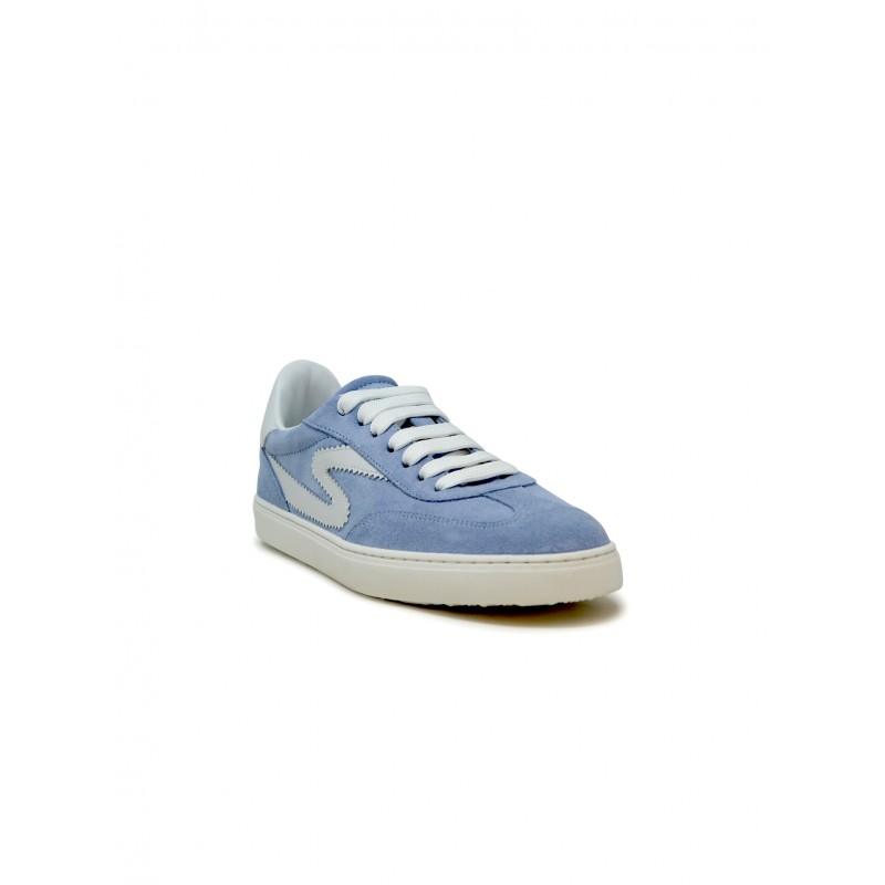 Stuart Weitzman STUART WEITZMAN SK928 LIGHT BLUE AND WHITE LEATHER/SUEDE RUNAROUND SNEAKERS Blauw