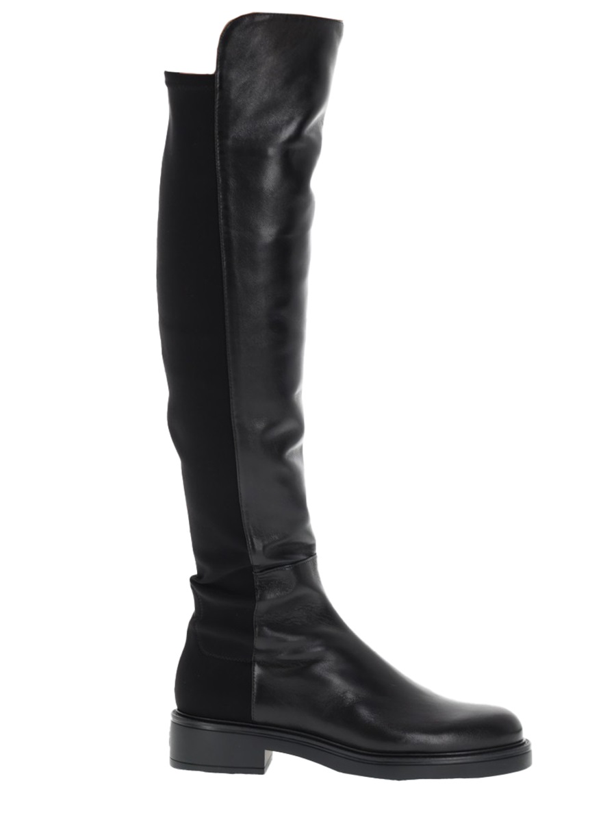 Stuart Weitzman Black Leather Celia Slouched Boots Zwart