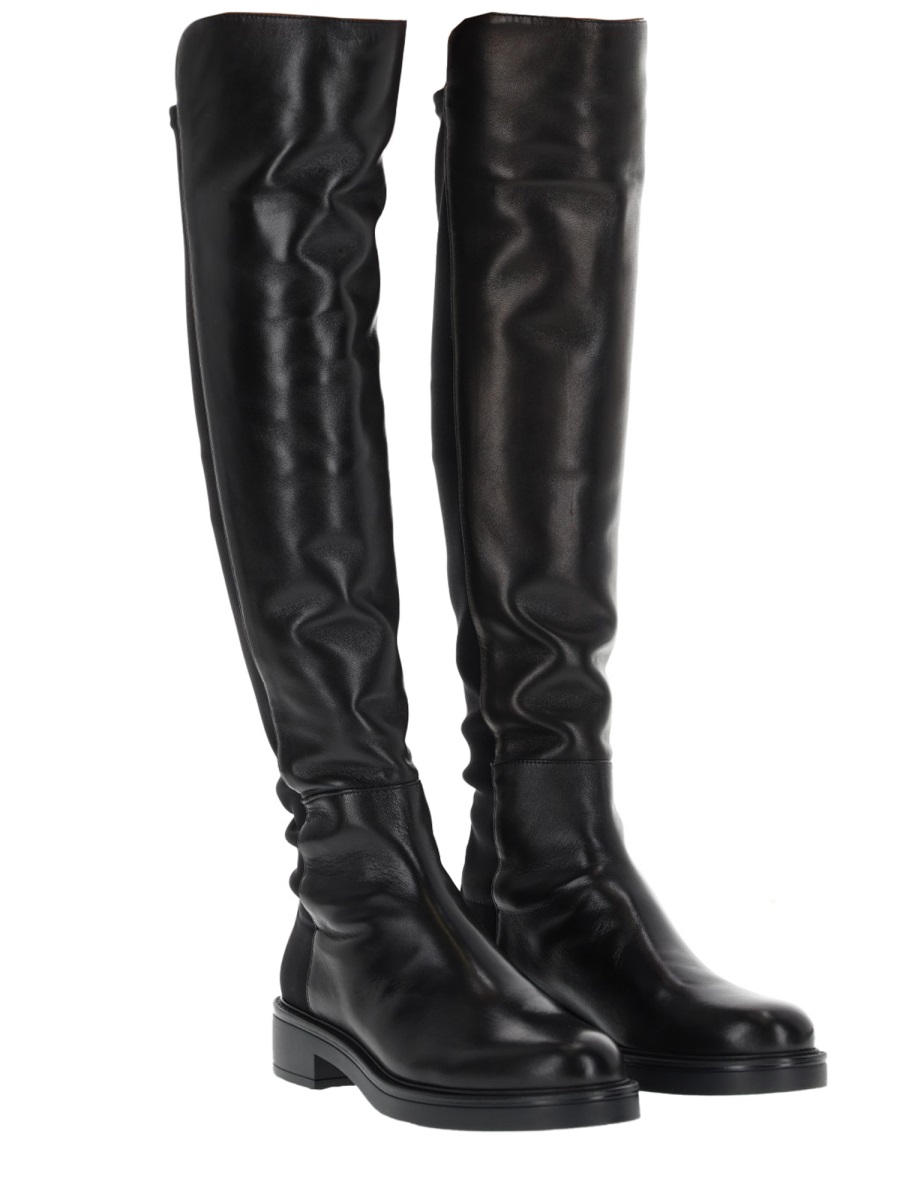Stuart Weitzman Black Leather Celia Slouched Boots Zwart
