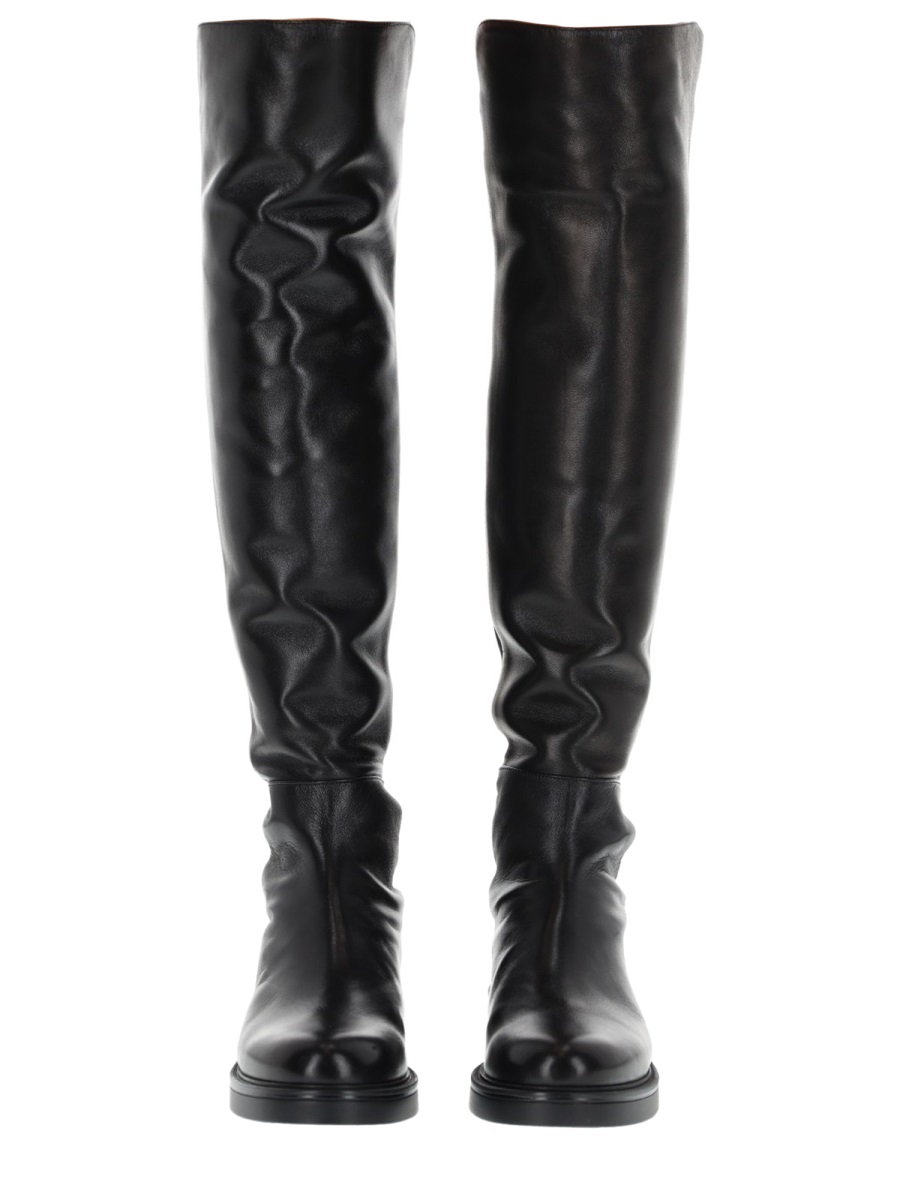Stuart Weitzman Black Leather Celia Slouched Boots Zwart