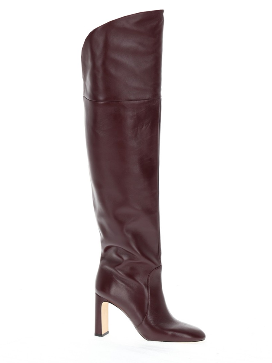 Stuart Weitzman Burgundy Leather Babette Block Boots Zwart