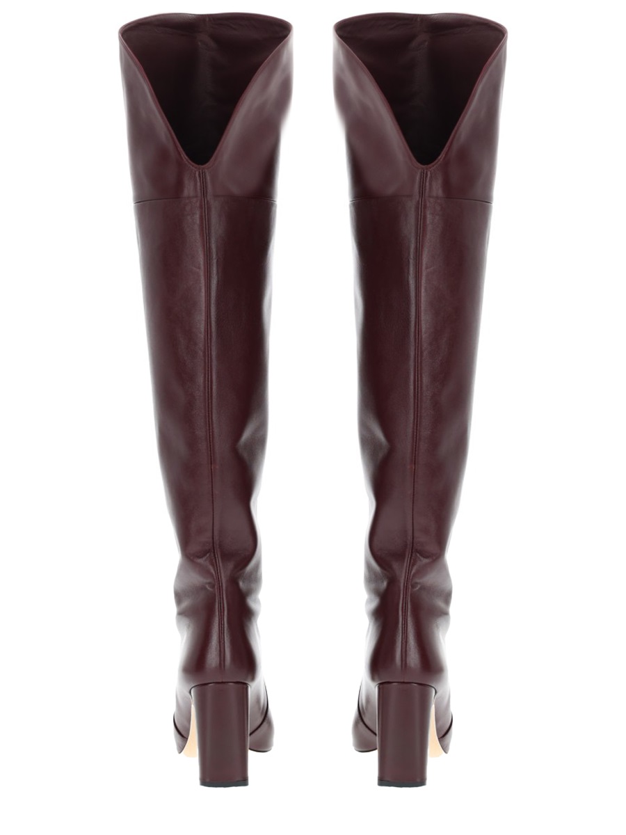 Stuart Weitzman Burgundy Leather Babette Block Boots Zwart
