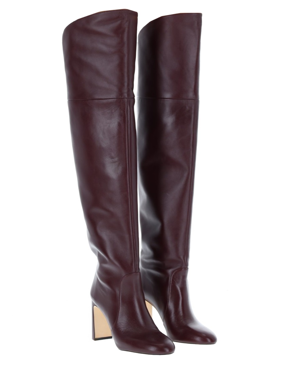 Stuart Weitzman Burgundy Leather Babette Block Boots Zwart