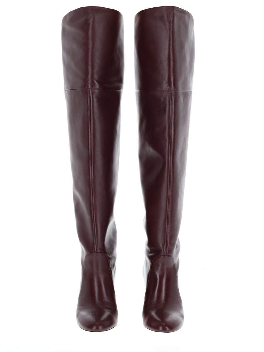 Stuart Weitzman Burgundy Leather Babette Block Boots Zwart