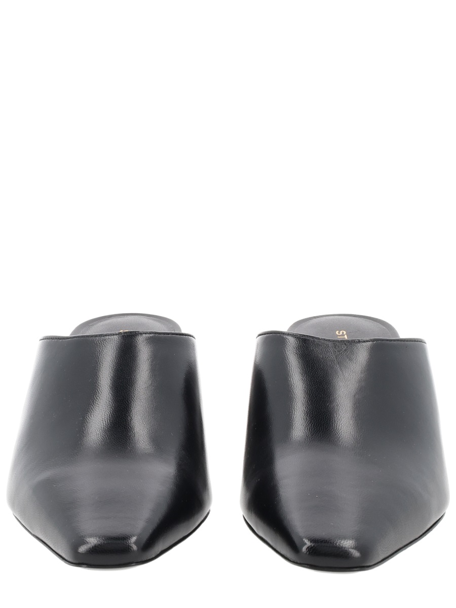Stuart Weitzman Black Pointed Toe Curved Upper Mules Zwart