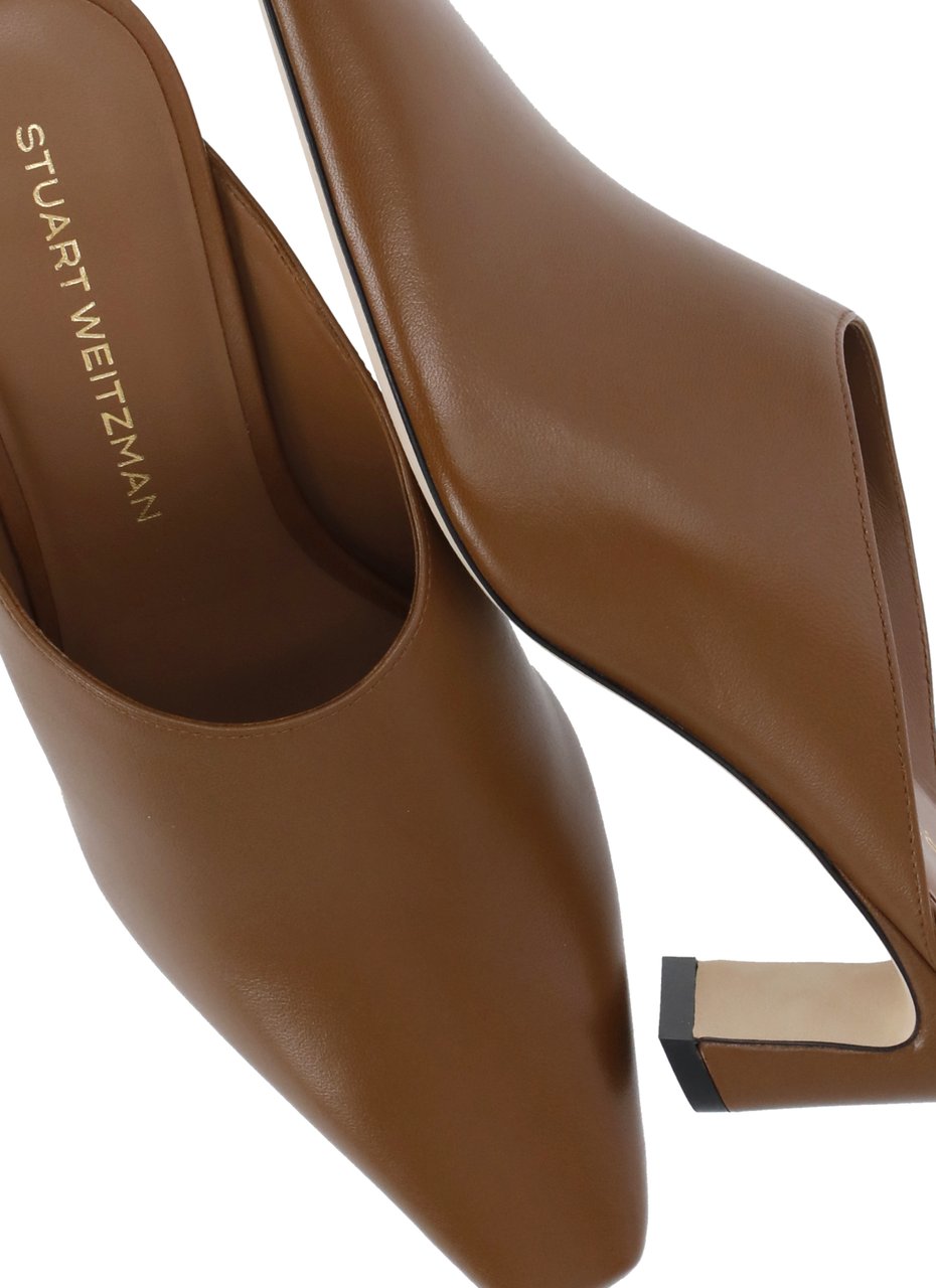 Stuart Weitzman Brown Stassi 50 Leather Mules Grijs