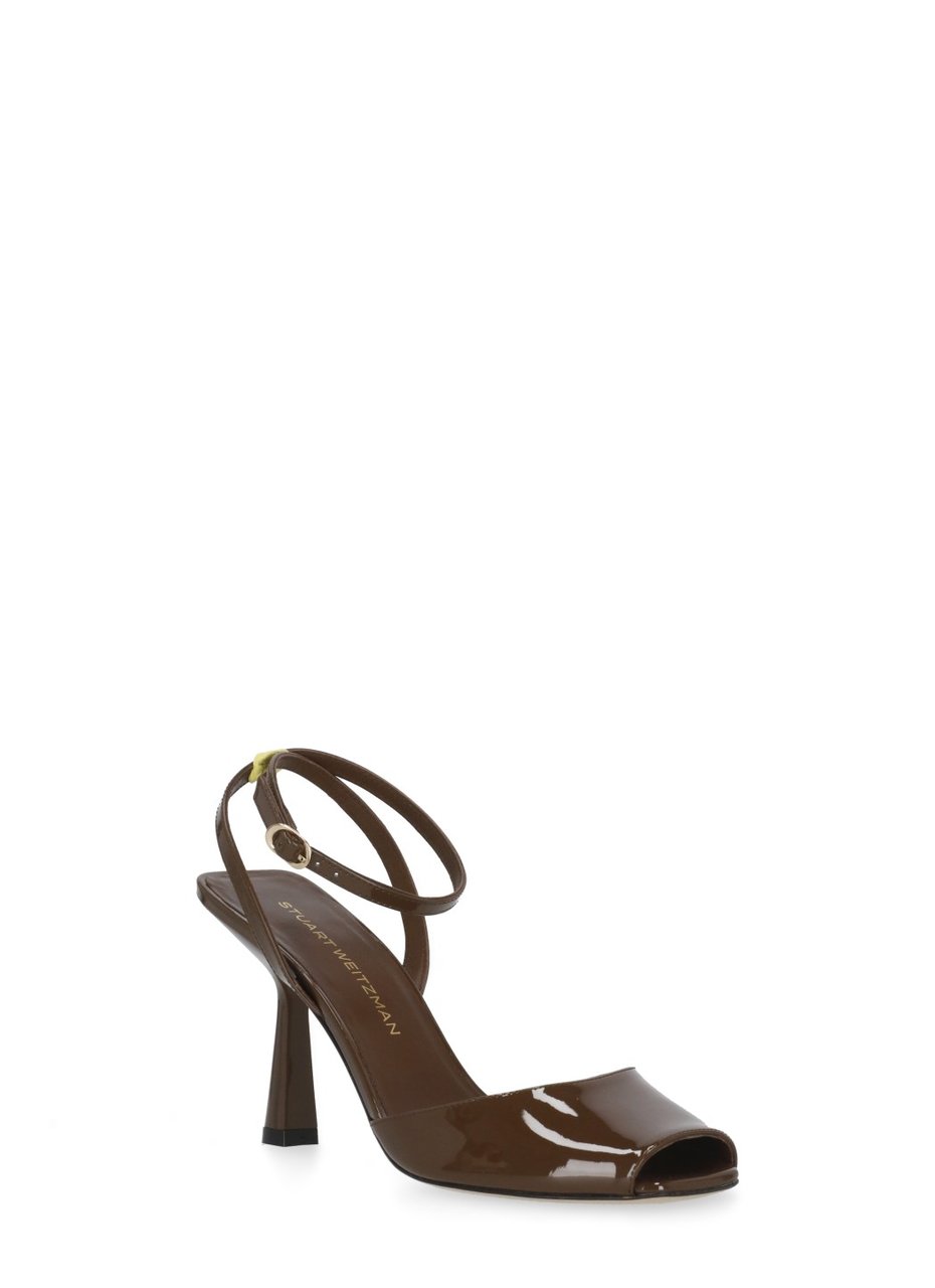 Stuart Weitzman Brown Val Sandal Polished Leather Sandals Grijs